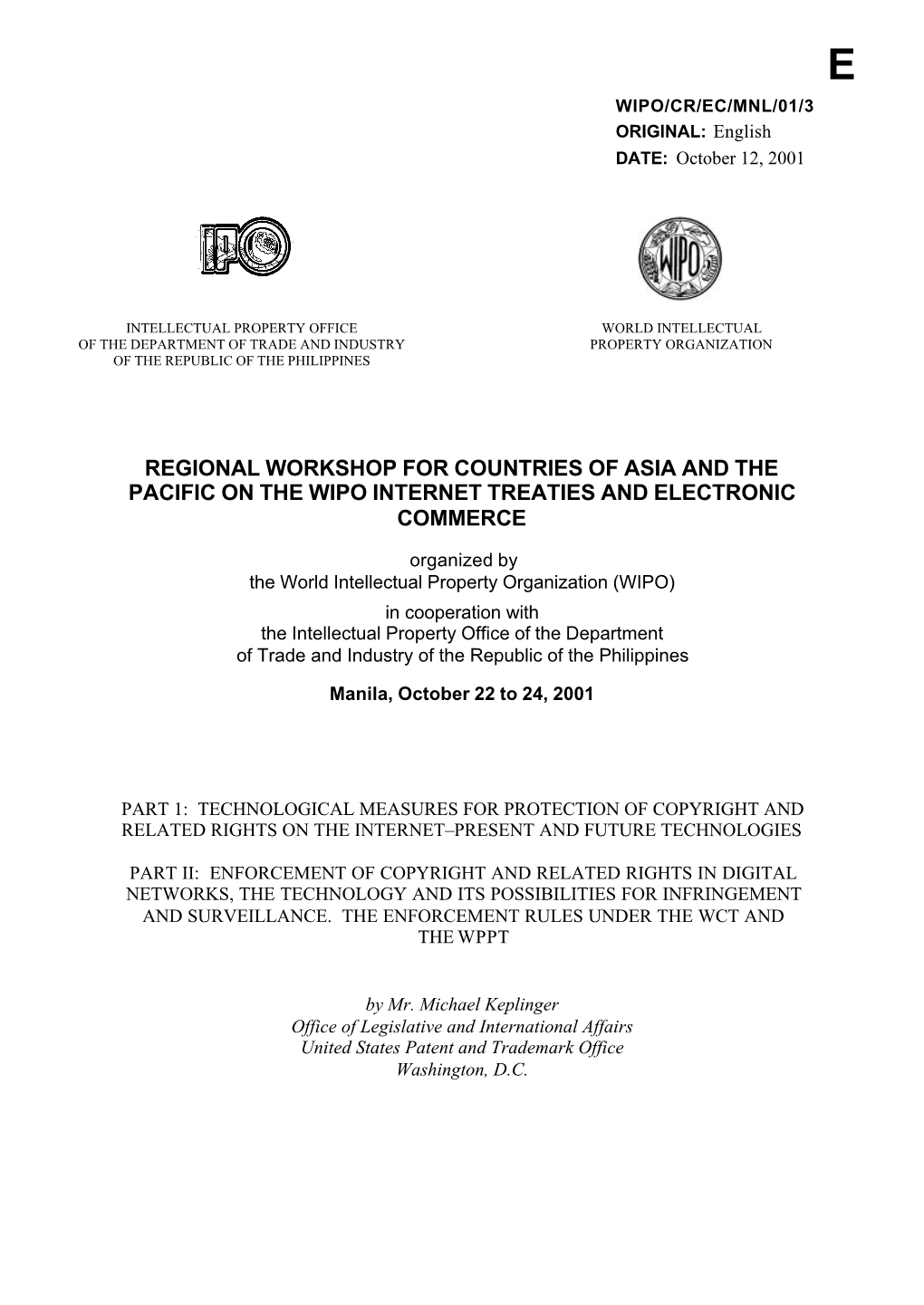 WIPO/CR/EC/MNL/01/3 : Part I: Technological Measures For
