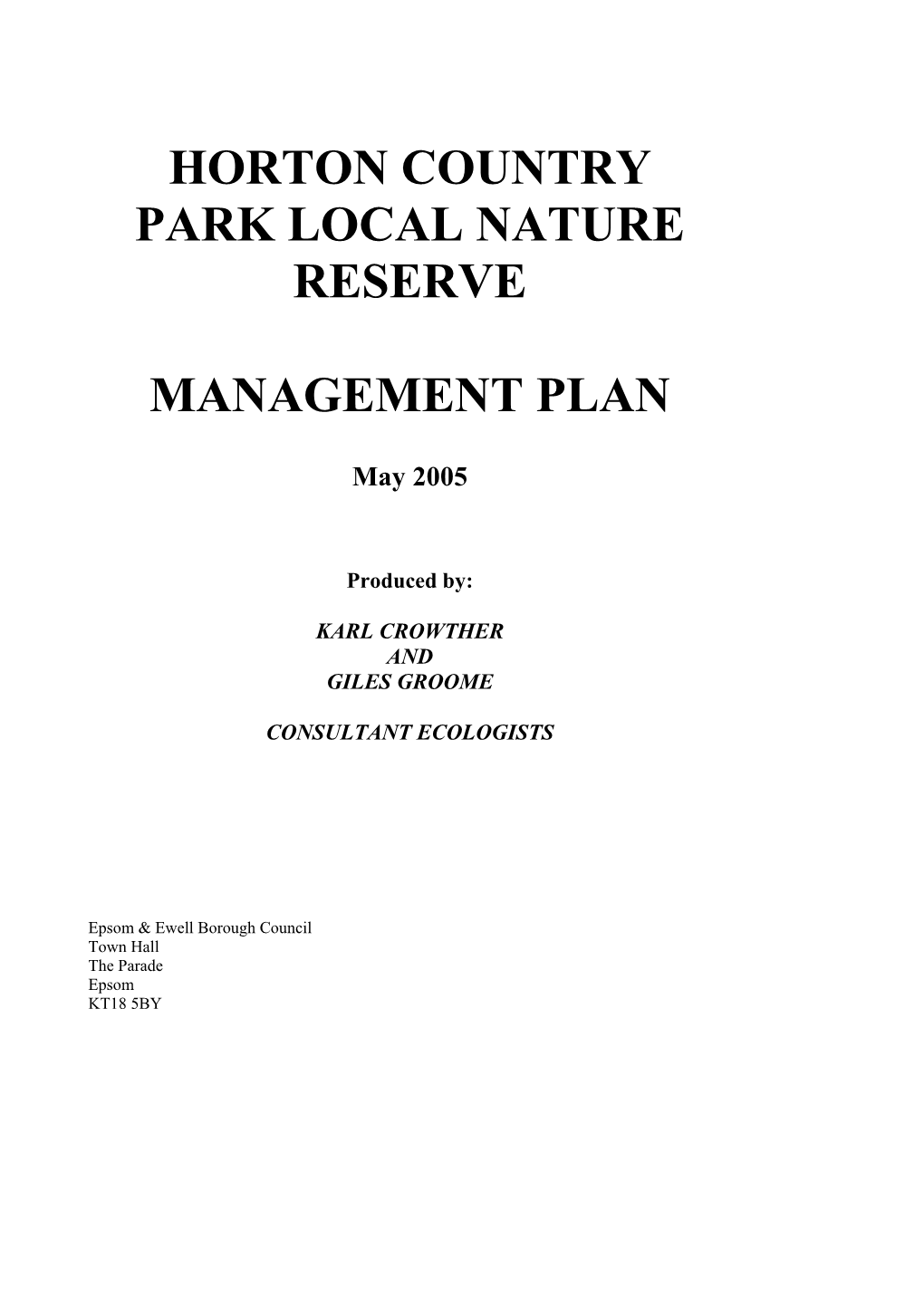 Horton Country Park Management Plan.Doc- May 2005 2 Contents