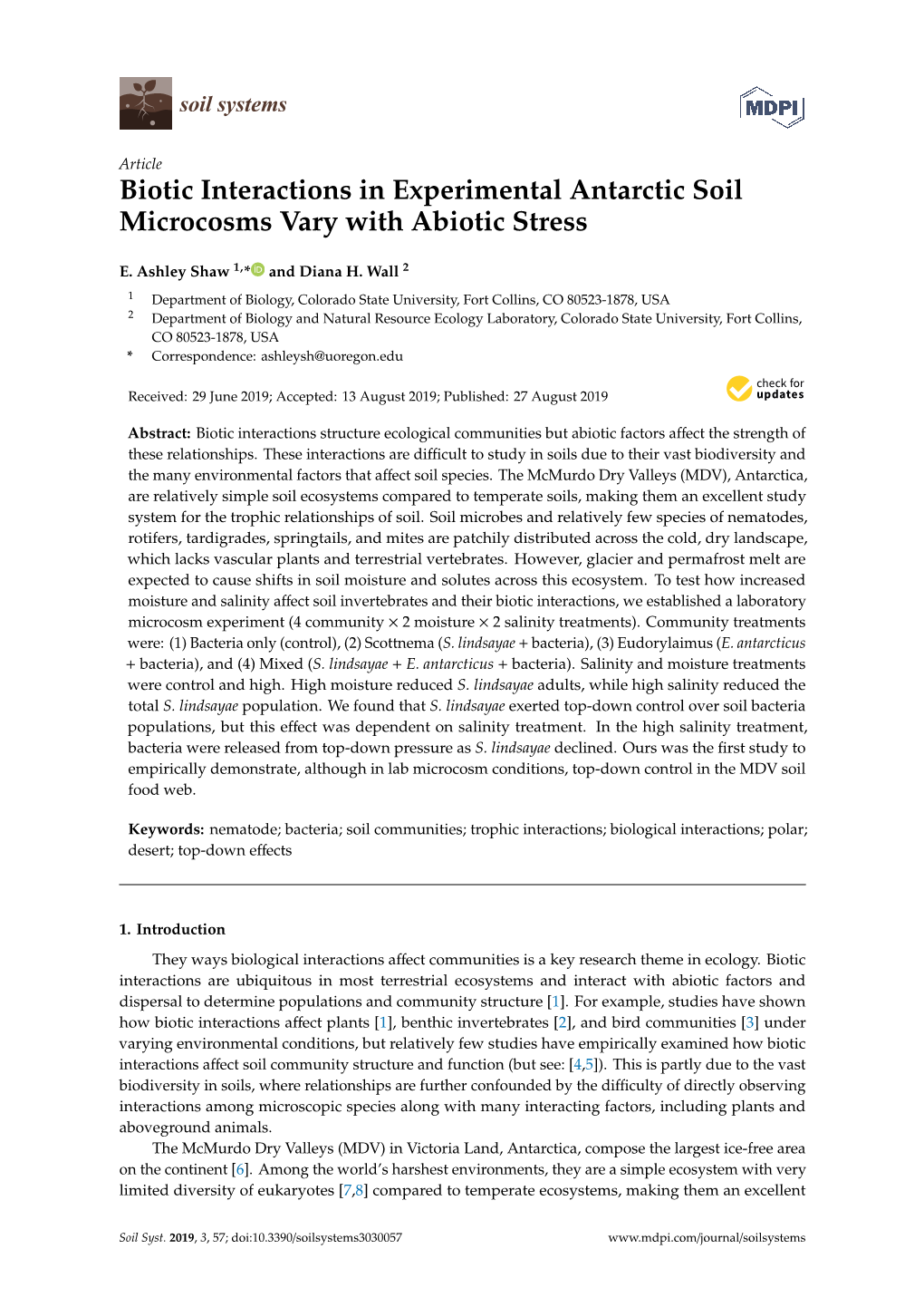 Biotic Interactions in Experimental Antarctic Soil Microcosms Vary with Abiotic Stress