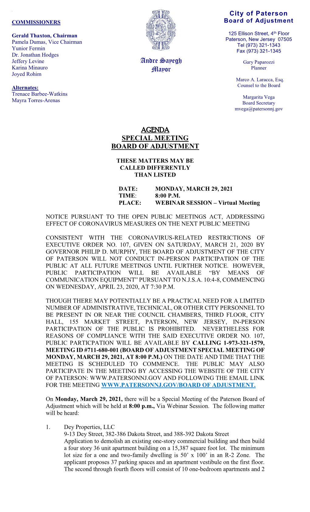 3-29-2021 Board of Adjustment Special Meeting