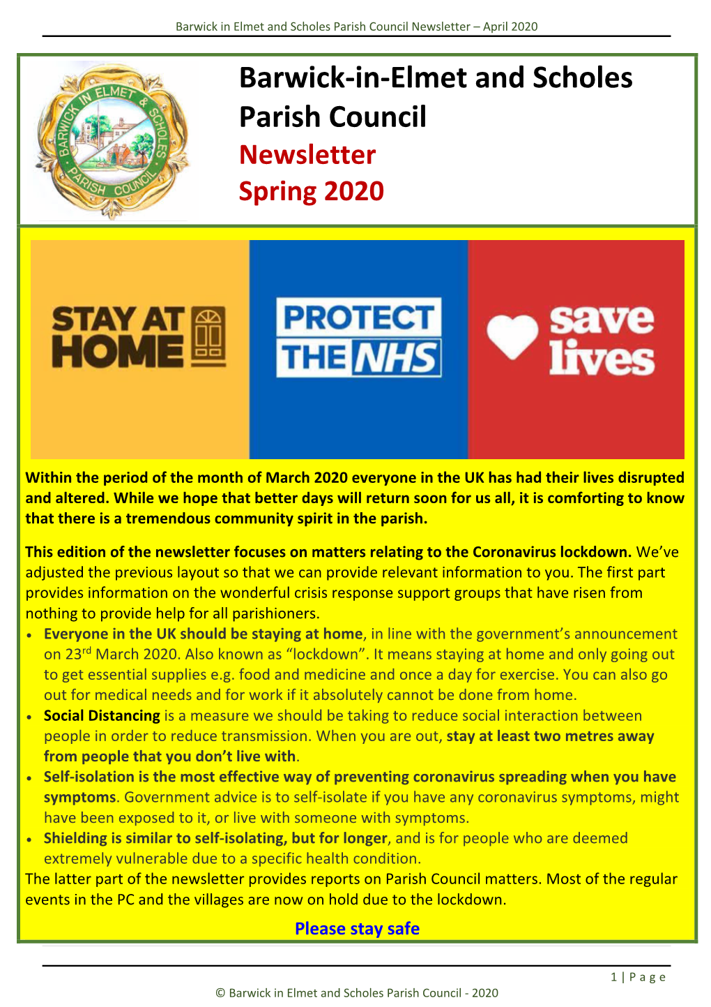 Barwick-In-Elmet and Scholes Parish Council Newsletter Spring 2020