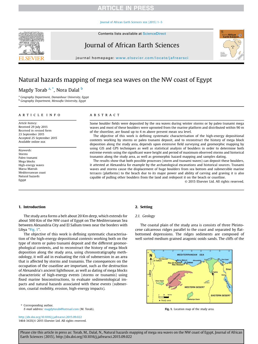 Natural Hazards Mapping of Mega Sea Waves on the NW Coast of Egypt