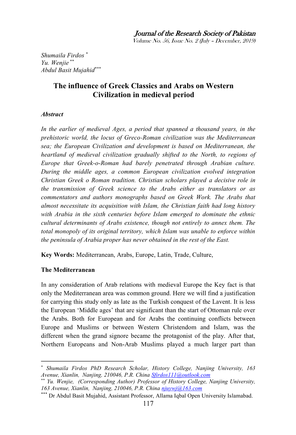 The Influence of Greek Classics and Arabs on Western Civilization in Medieval Period