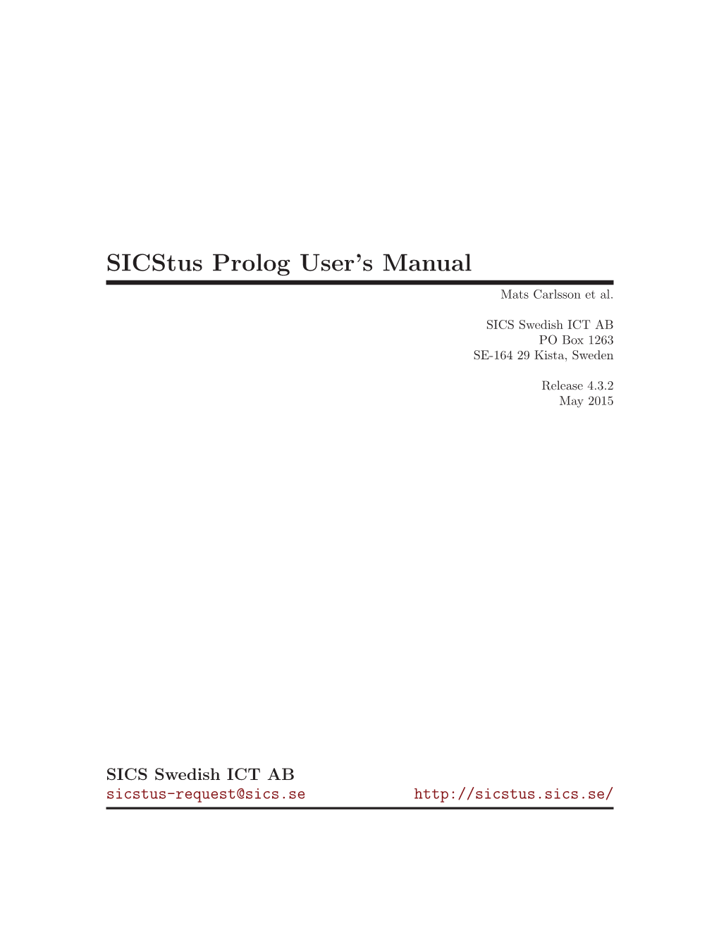 Sicstus Prolog User's Manual