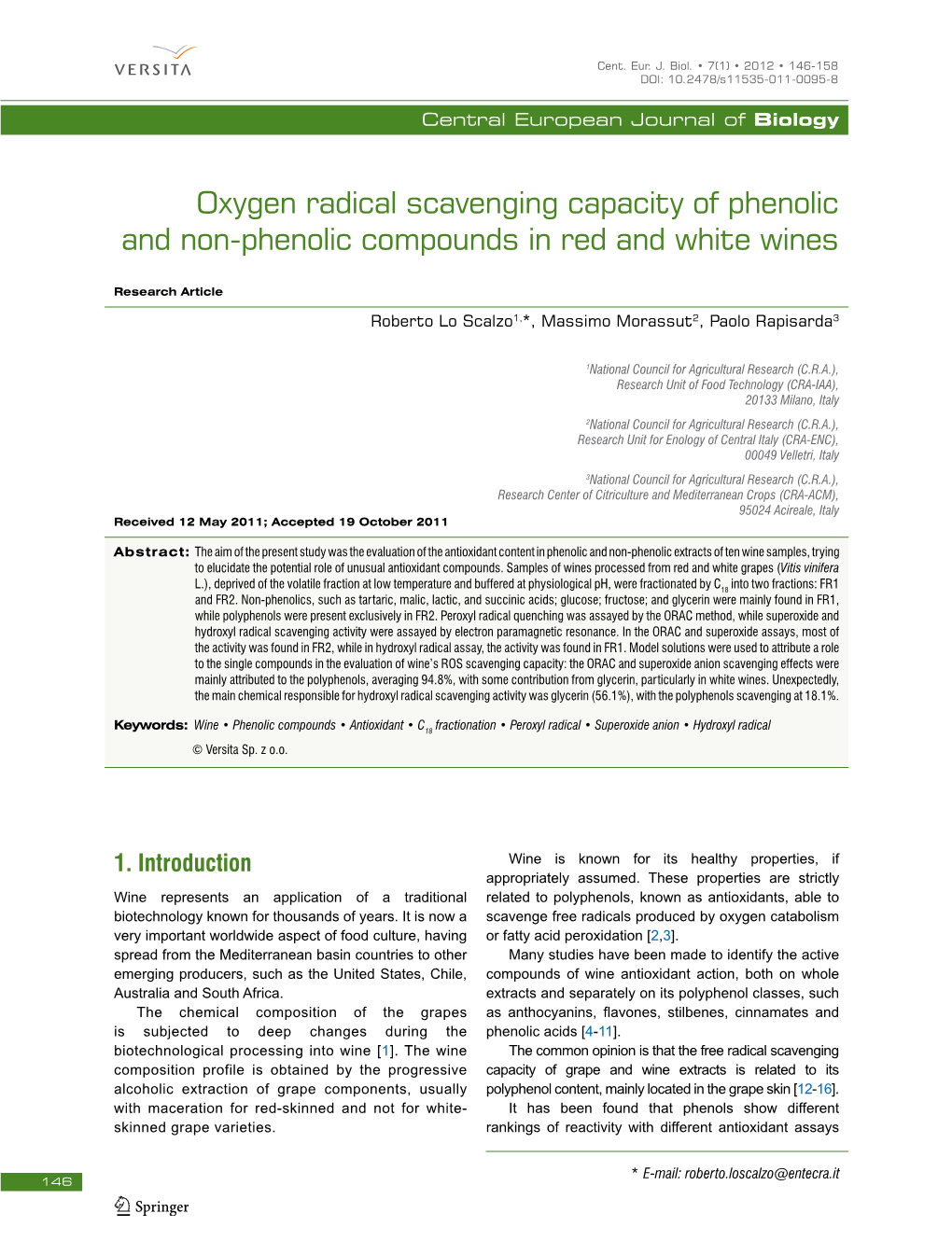 Oxygen Radical Scavenging Capacity of Phenolic and Non-Phenolic Compounds in Red and White Wines
