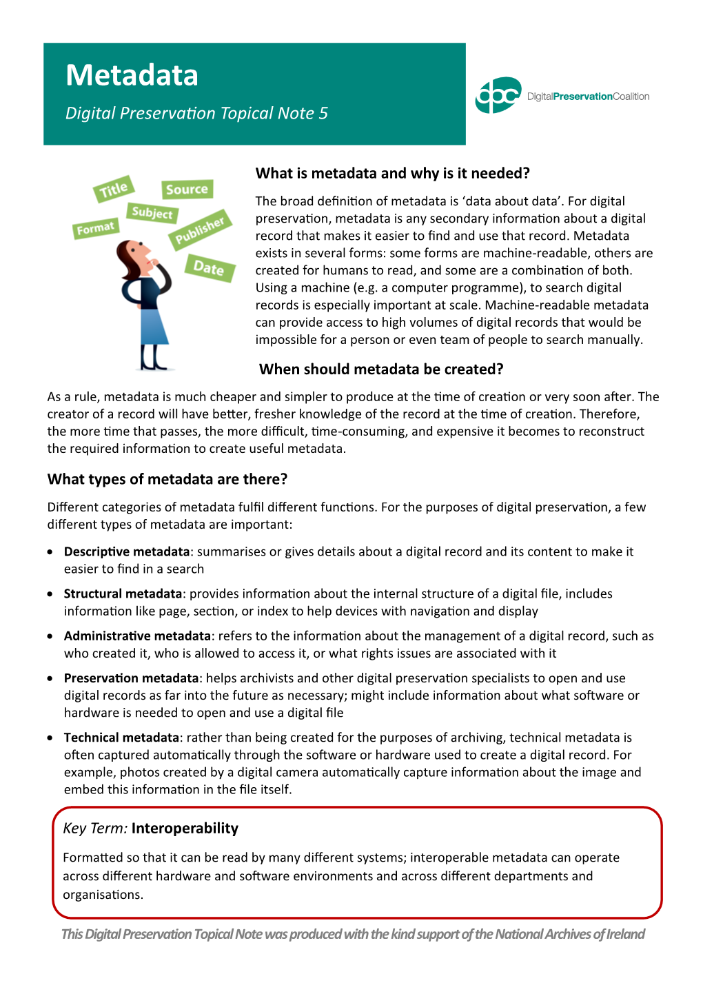 Metadata Digital Preservation Topical Note 5