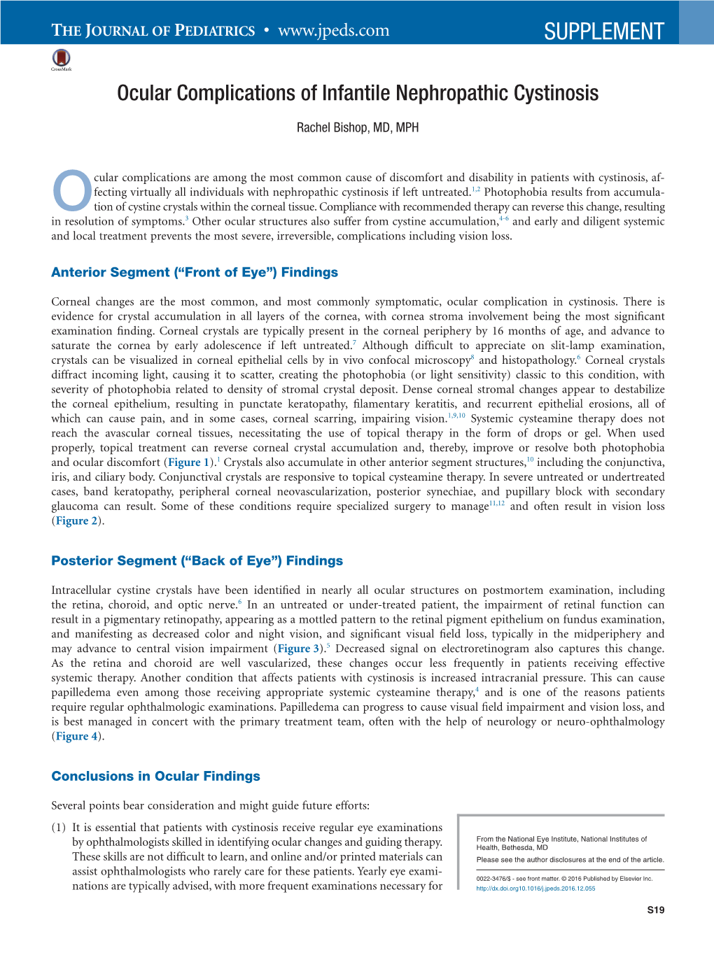 Ocular Complications of Infantile Nephropathic Cystinosis