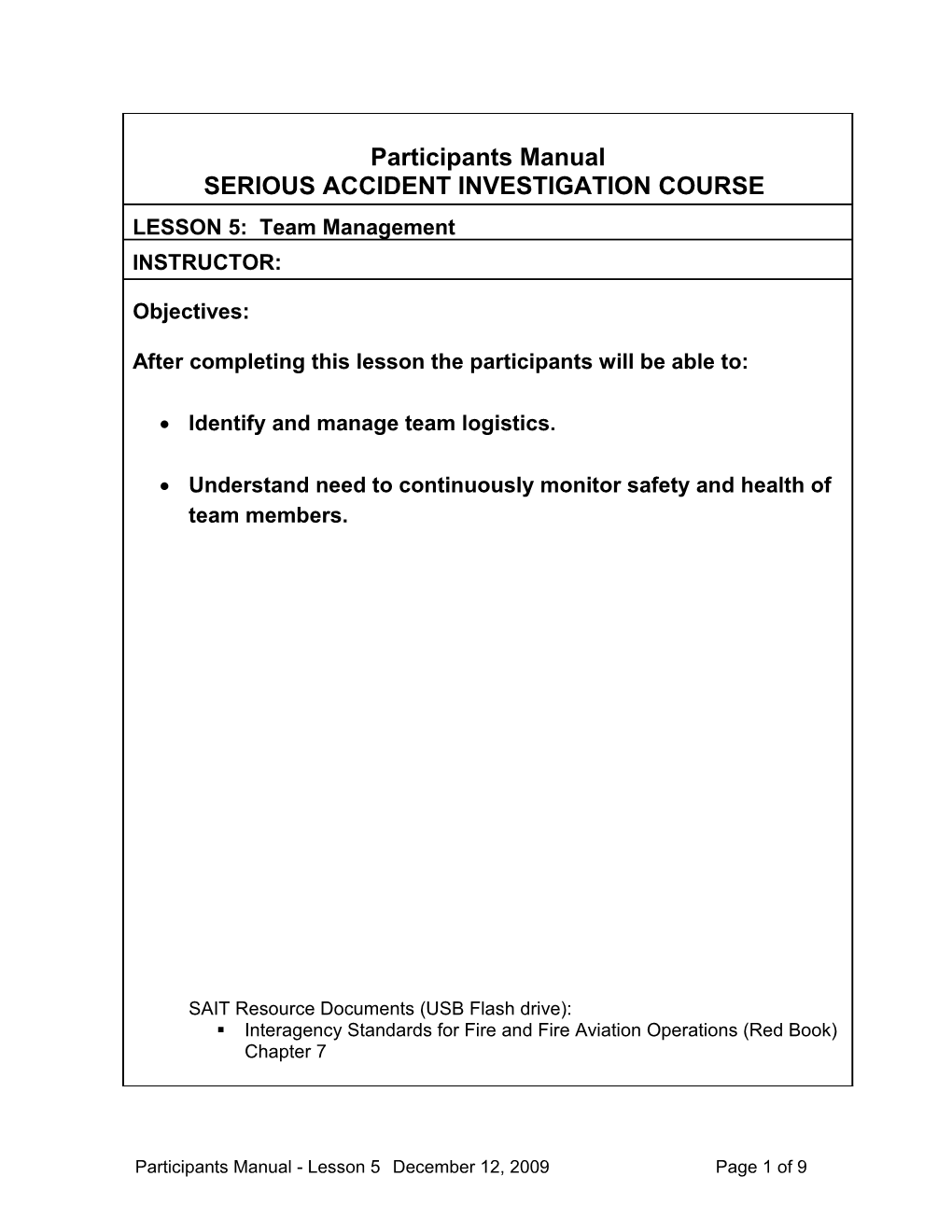 Serious Accident Investigation Course s1