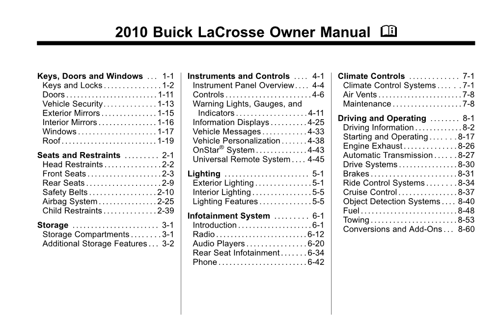 2010 Buick Lacrosse Owner Manual M