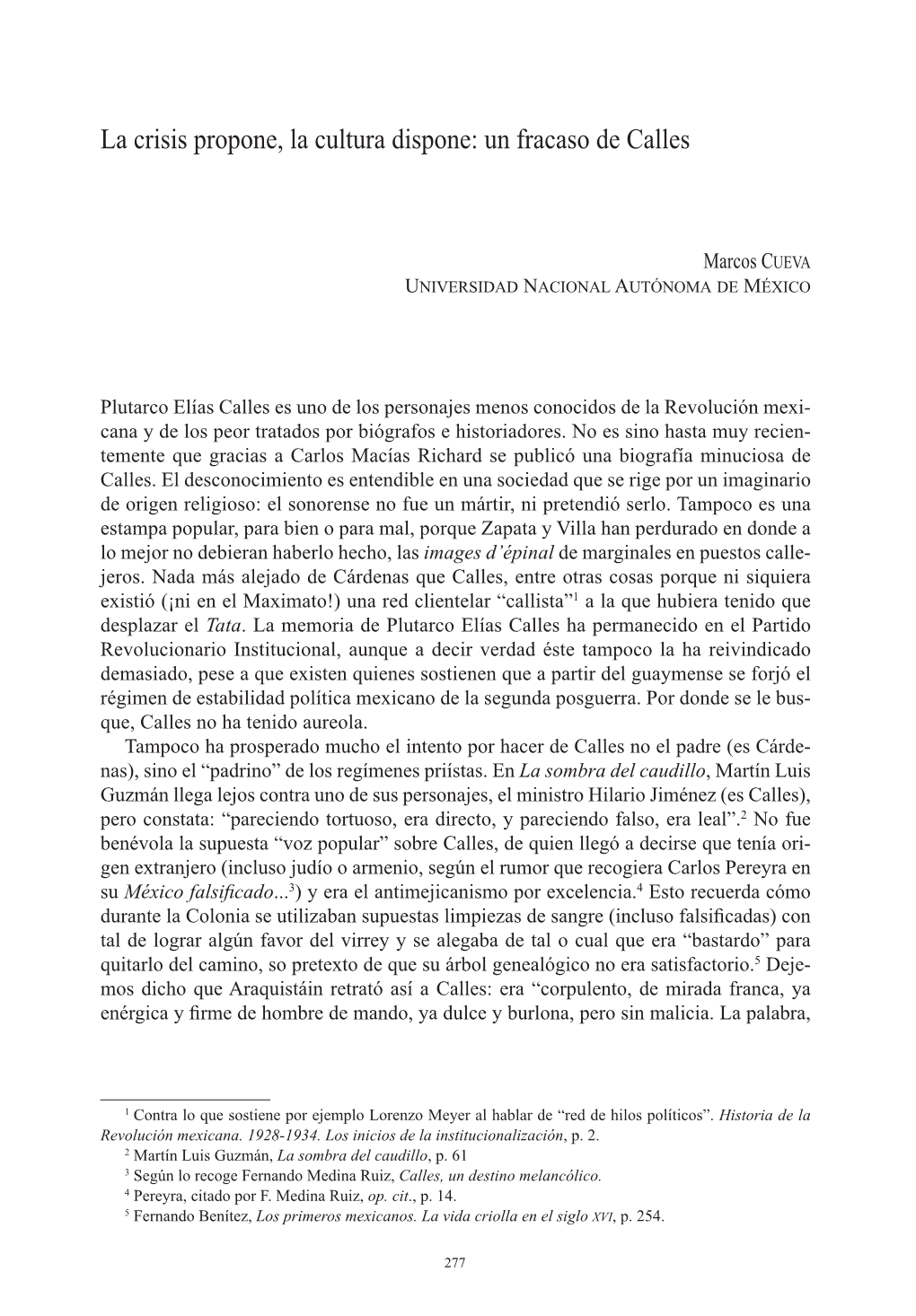 La Crisis Propone, La Cultura Dispone: Un Fracaso De Calles