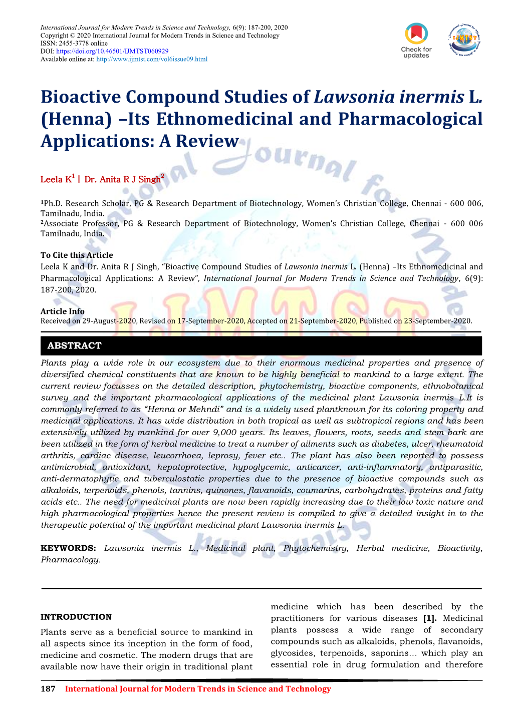 Henna) –Its Ethnomedicinal and Pharmacological Applications: a Review
