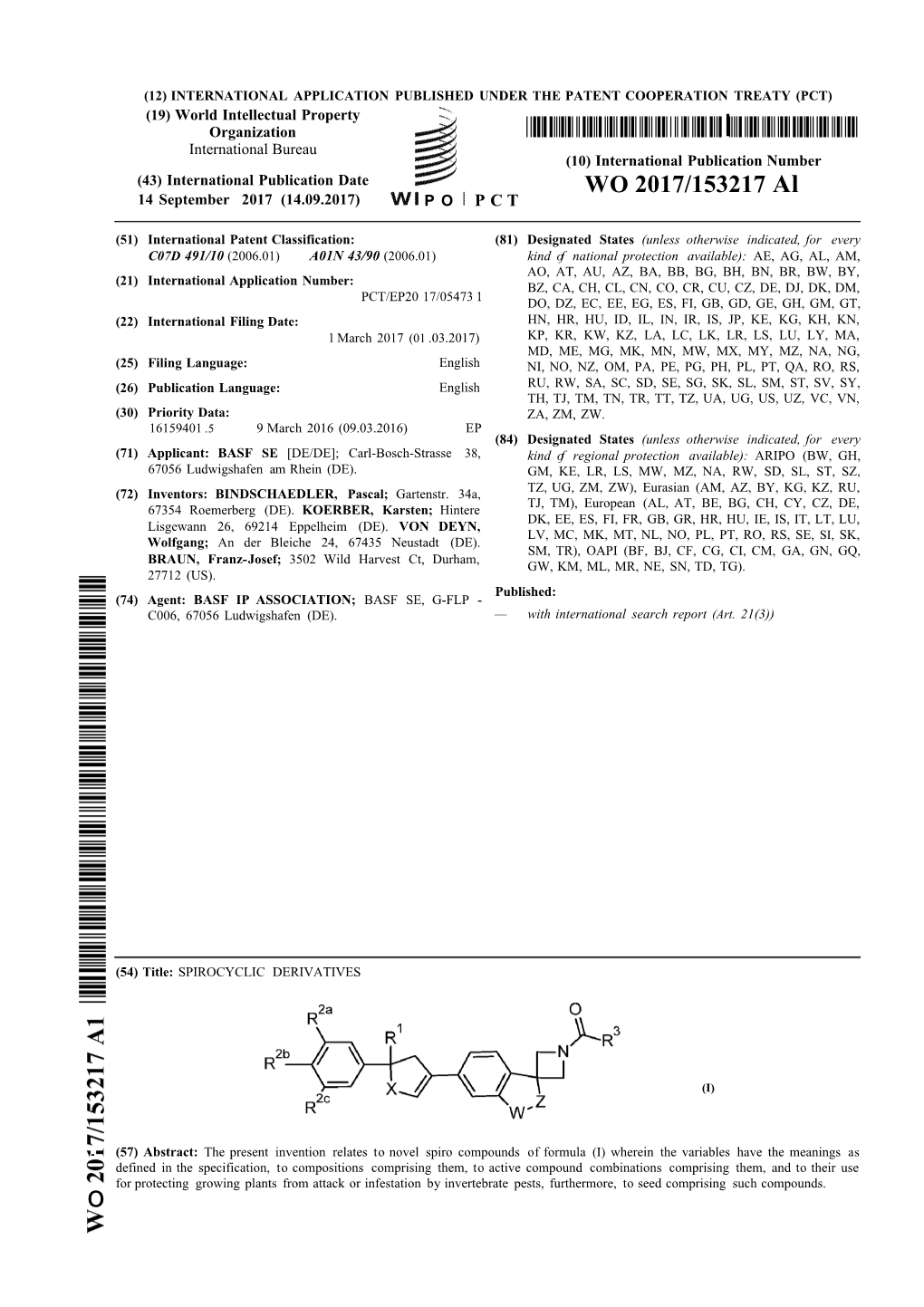WO 2017/153217 Al 14 September 2017 (14.09.2017) P O P C T