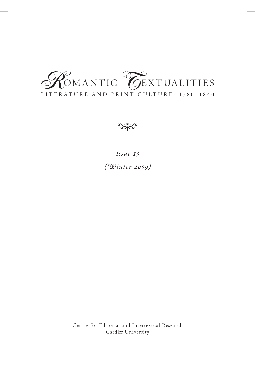 Romantic Textualites: Literature and Print Culture, 1780–1840, 19