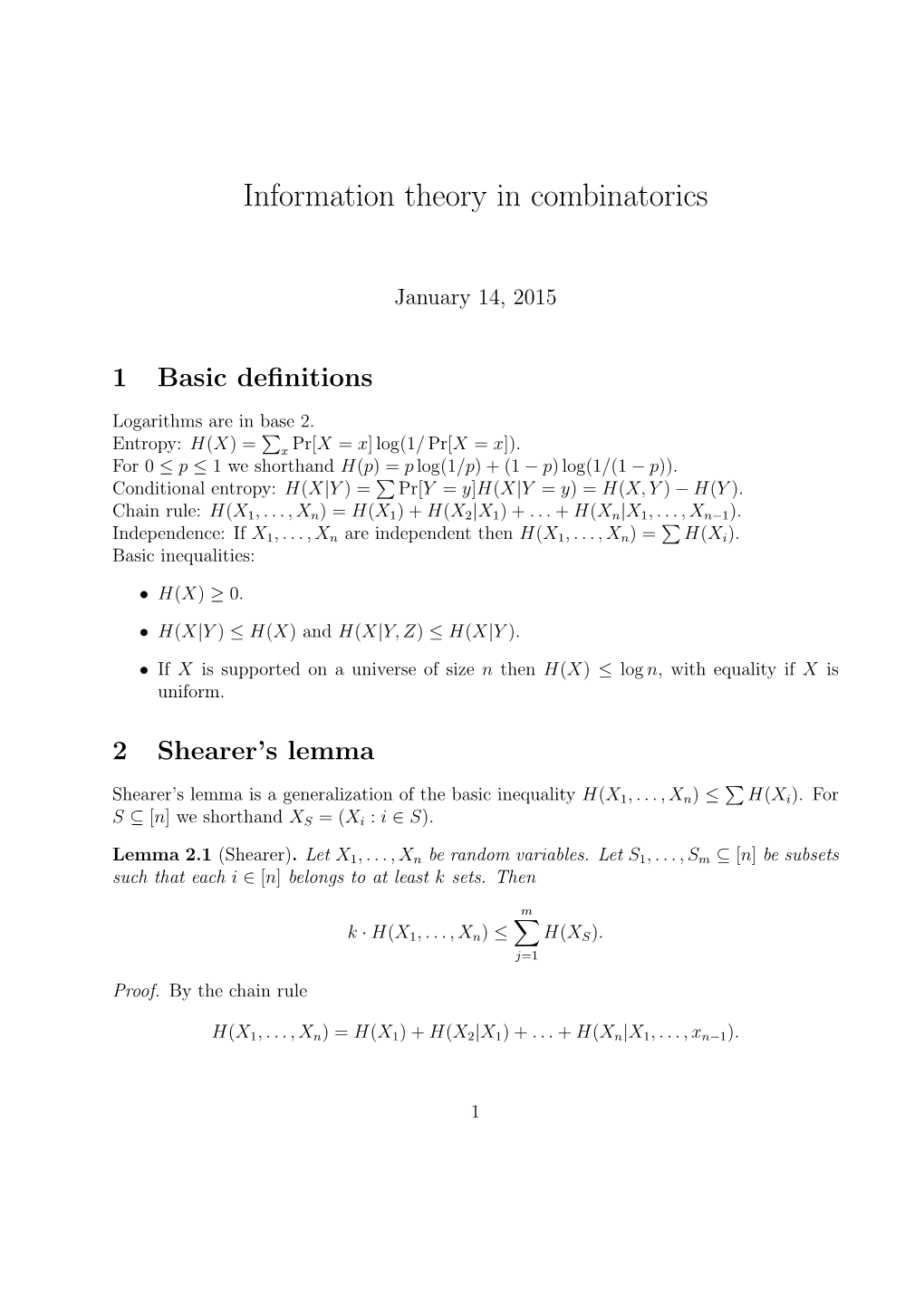 Information Theory in Combinatorics I & II