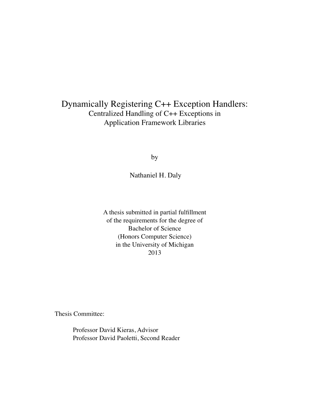 Dynamically Registering C++ Exception Handlers: Centralized Handling of C++ Exceptions in Application Framework Libraries