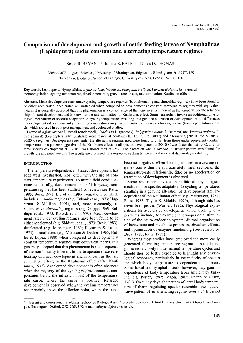 Lepidoptera) Under Constant and Alternating Temperature Regimes