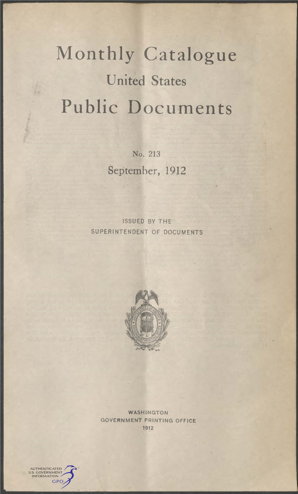 Monthly Catalogue, United States Public Documents, September 1912