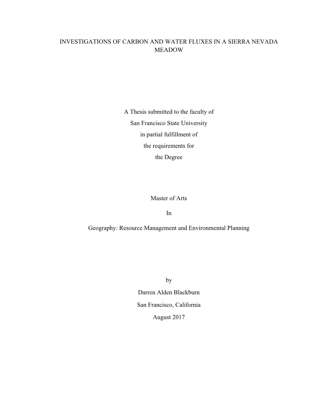 Investigations of Carbon and Water Fluxes in a Sierra Nevada Meadow