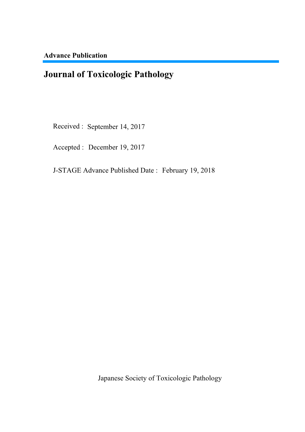 Journal of Toxicologic Pathology