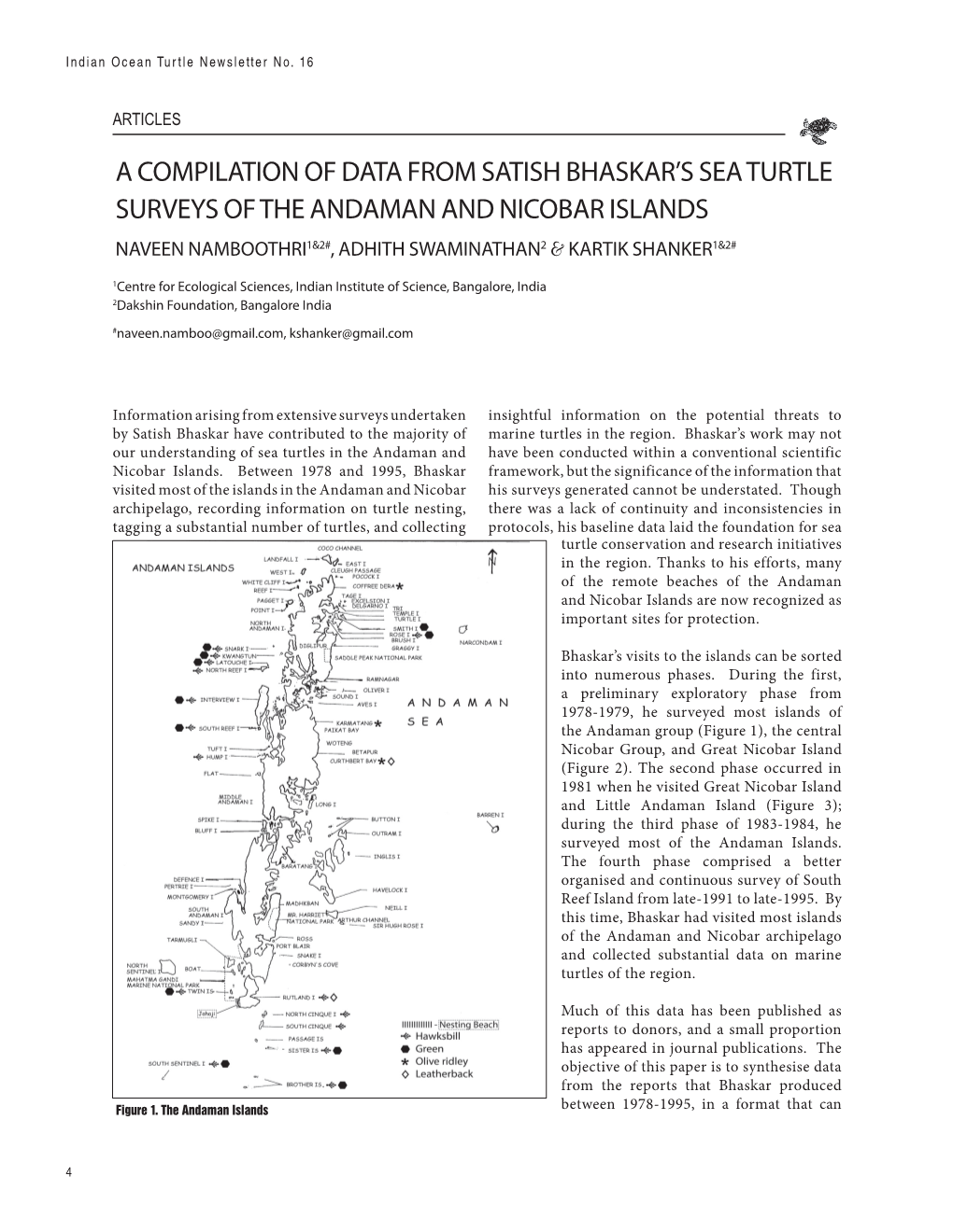 A Compilation of Data from Satish Bhaskar's Sea Turtle