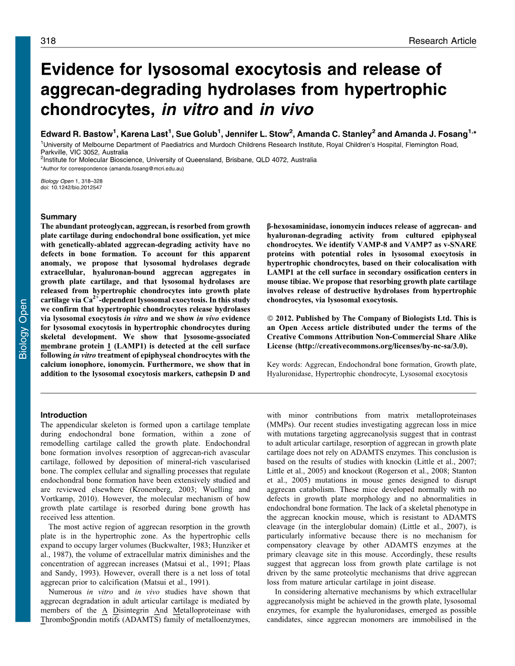 Evidence for Lysosomal Exocytosis and Release of Aggrecan-Degrading Hydrolases from Hypertrophic Chondrocytes, in Vitro and in Vivo