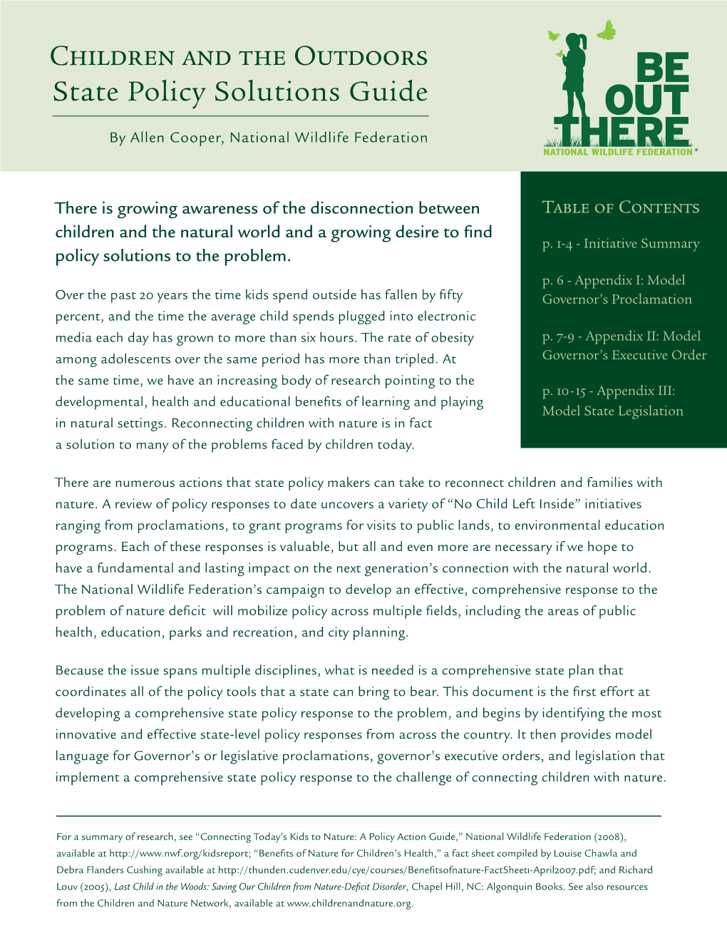 Children and the Outdoors State Policy Solutions Guide