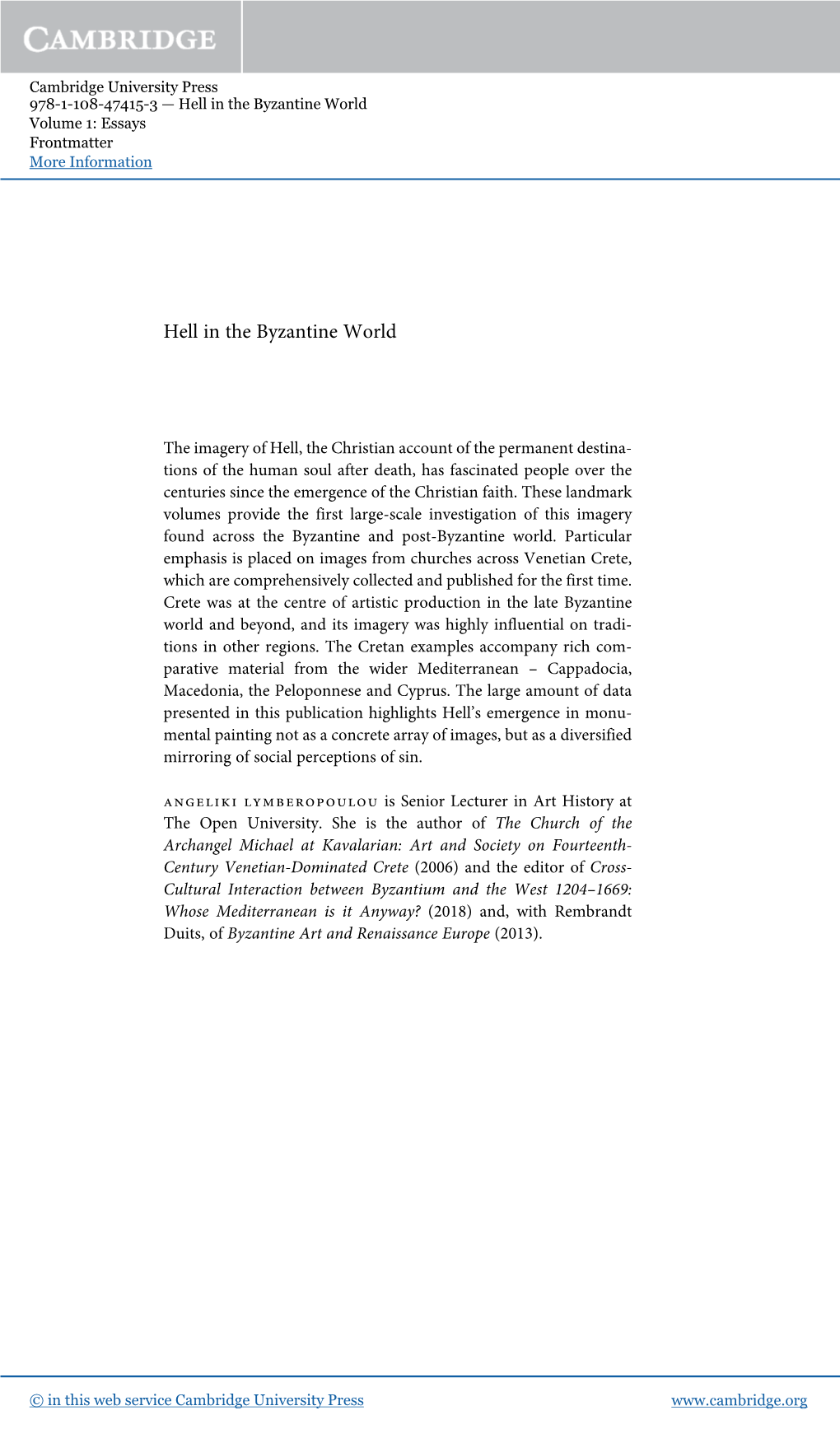 Hell in the Byzantine World Volume 1: Essays Frontmatter More Information