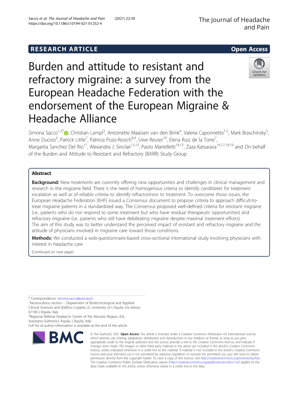 Burden and Attitude to Resistant and Refractory Migraine: a Survey from the European Headache Federation with the Endorsement Of