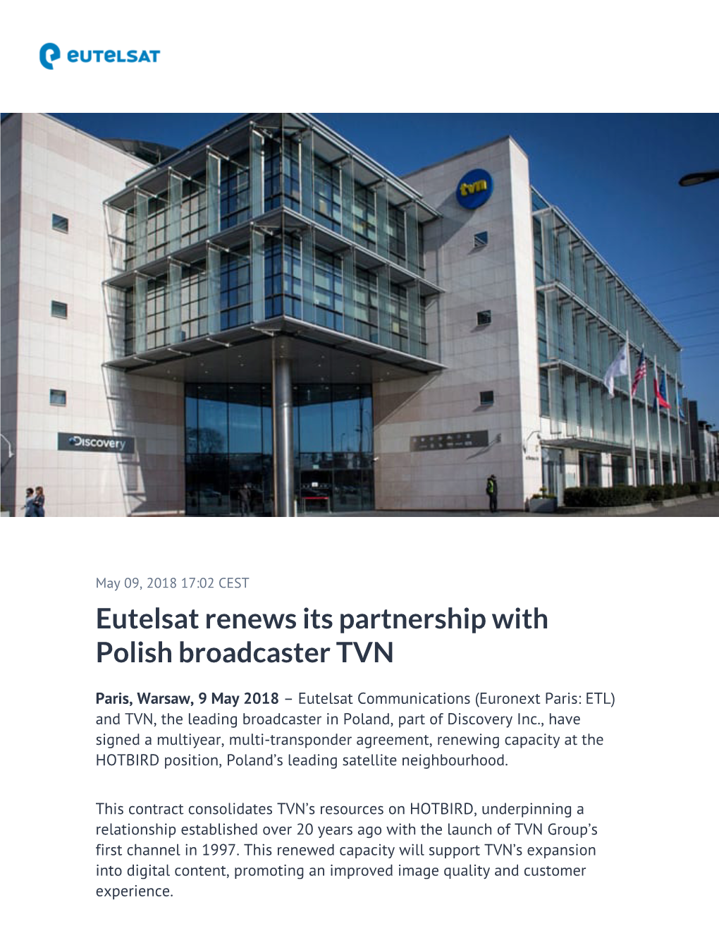 ​​Eutelsat Renews Its Partnership with Polish Broadcaster