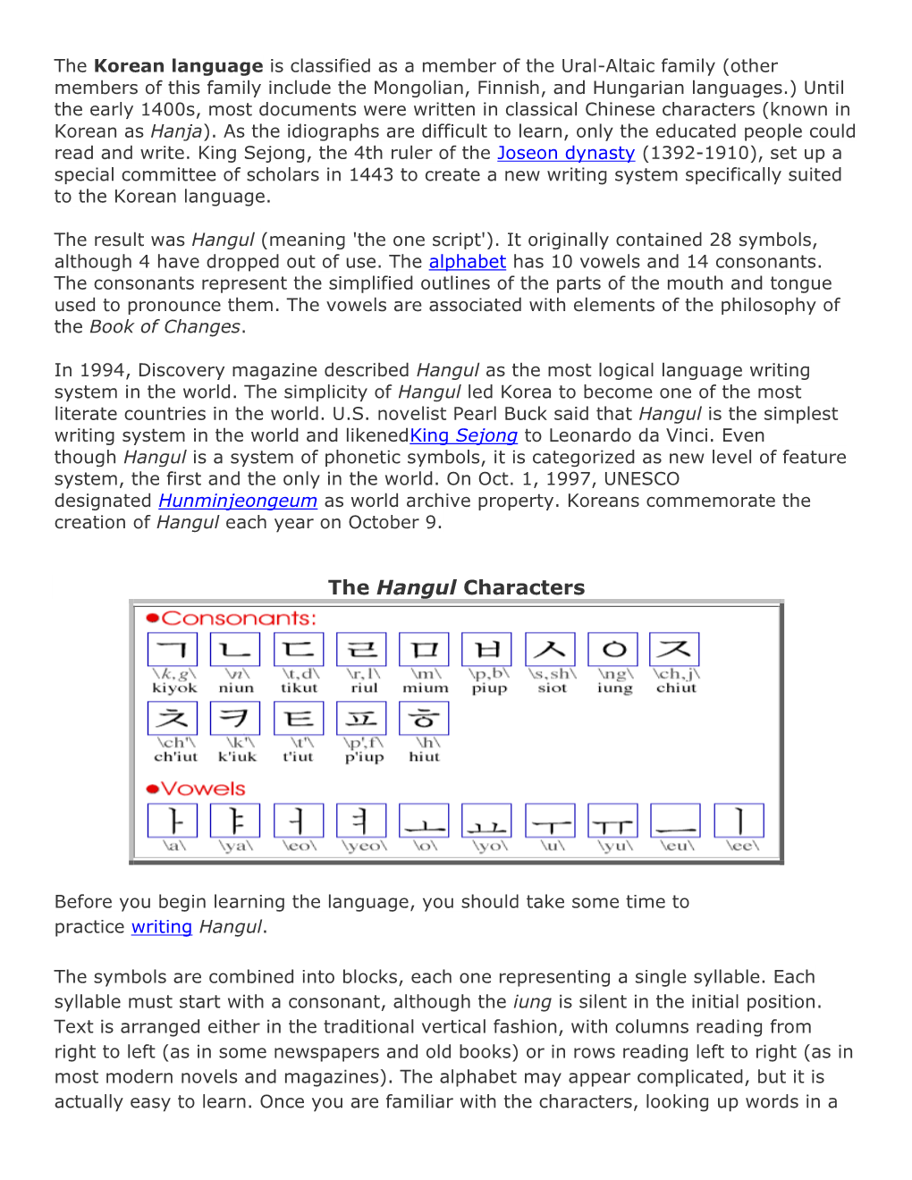 The Hangul Characters