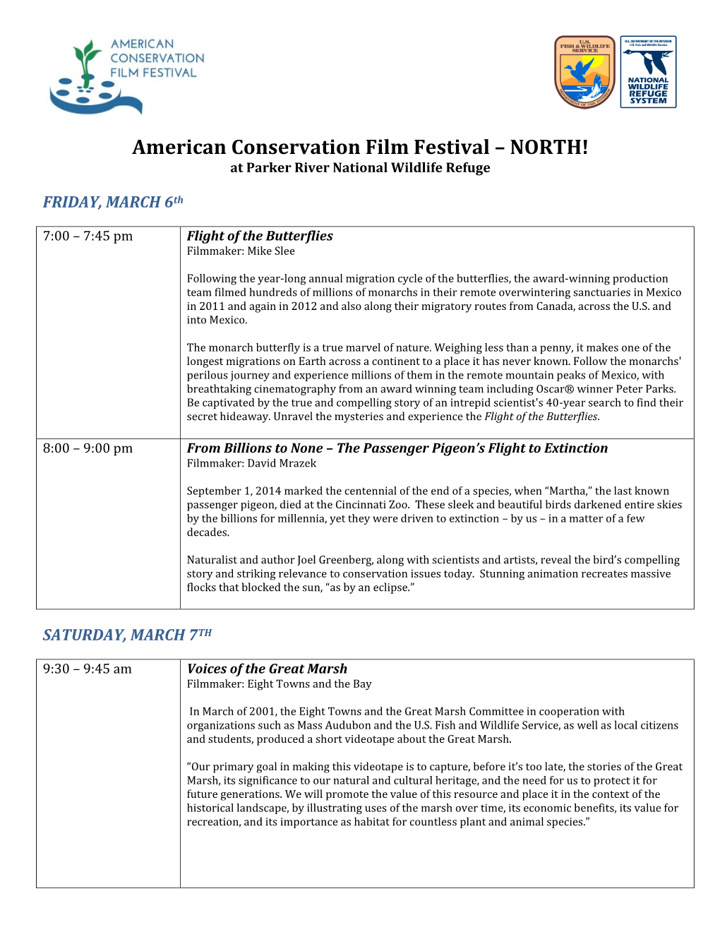 American Conservation Film Festival – NORTH! at Parker River National Wildlife Refuge