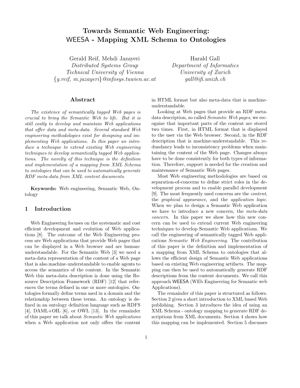 WEESA - Mapping XML Schema to Ontologies