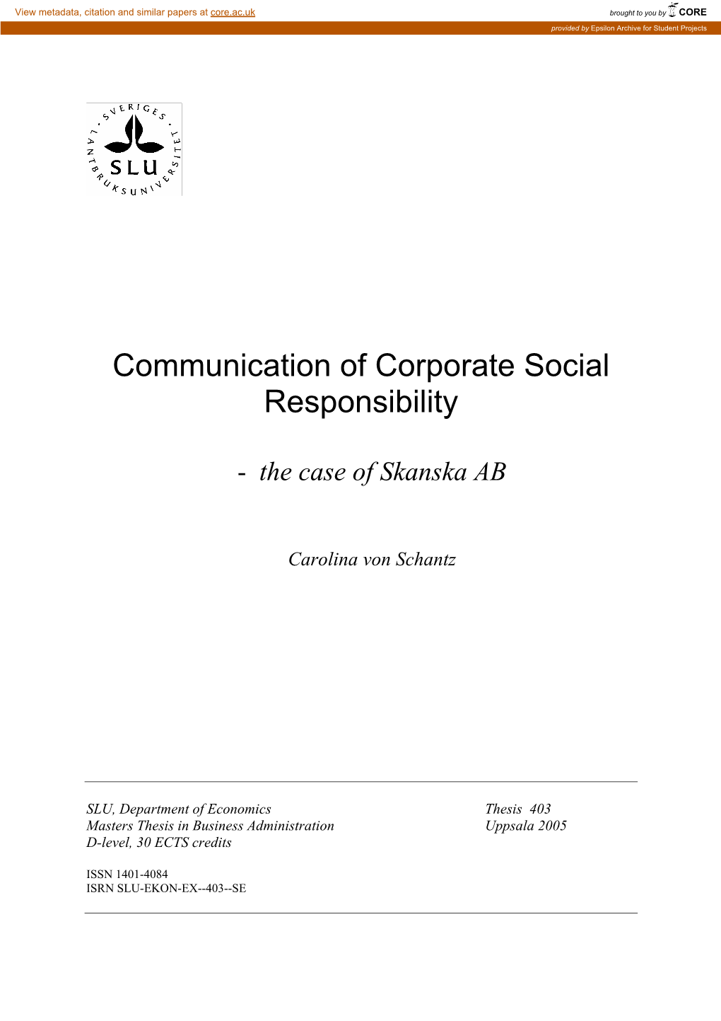 Communication of Corporate Social Responsibility