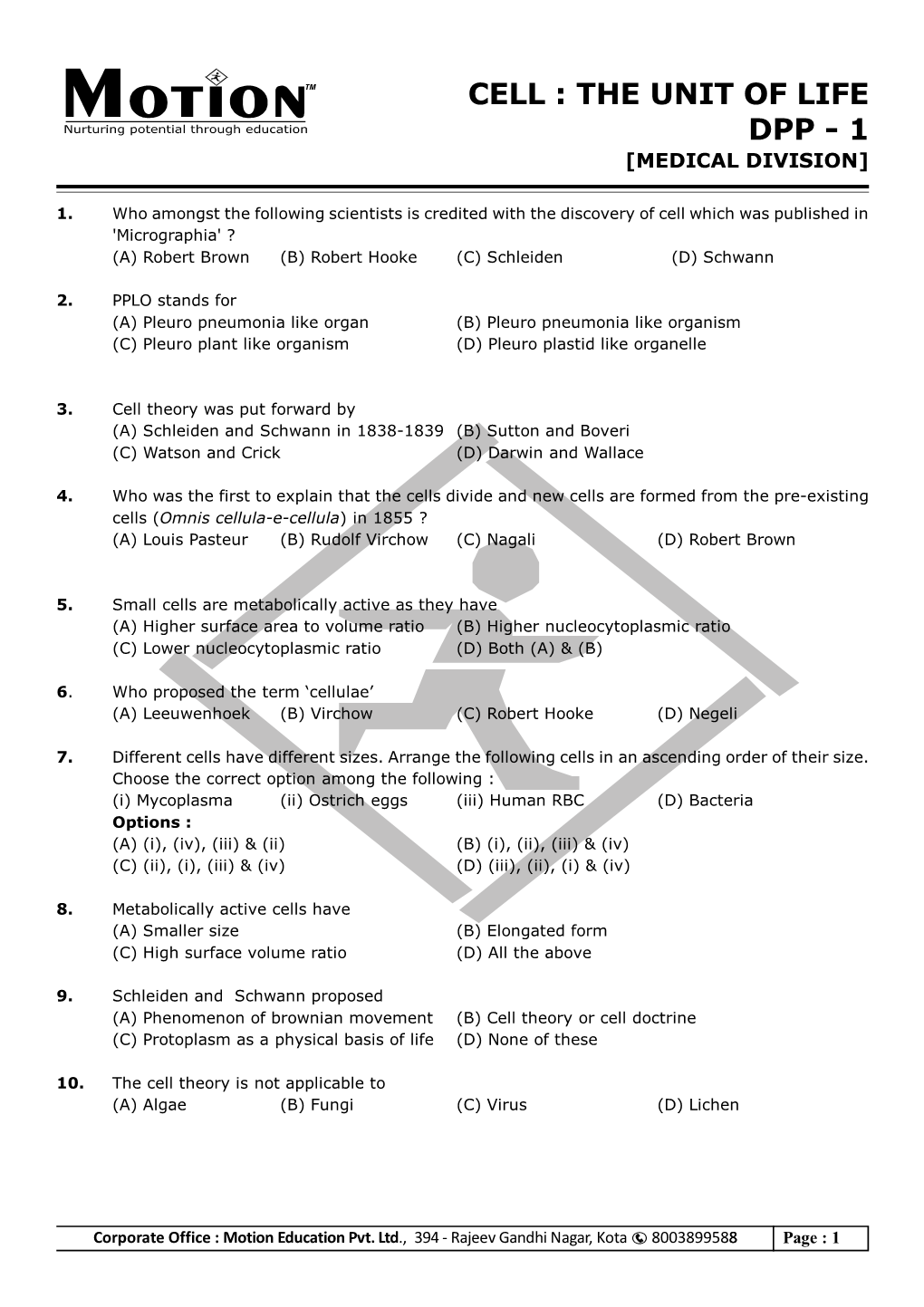 Cell : the Unit of Life Dpp - 1 [Medical Division]