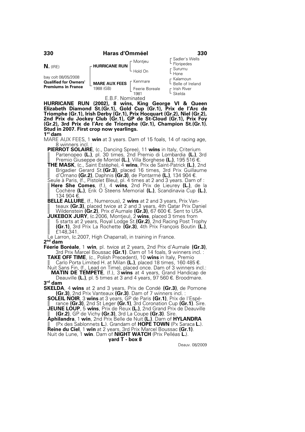 330 Haras D'omméel 330 Sadler's Wells Montjeu Floripedes HURRICANE RUN N