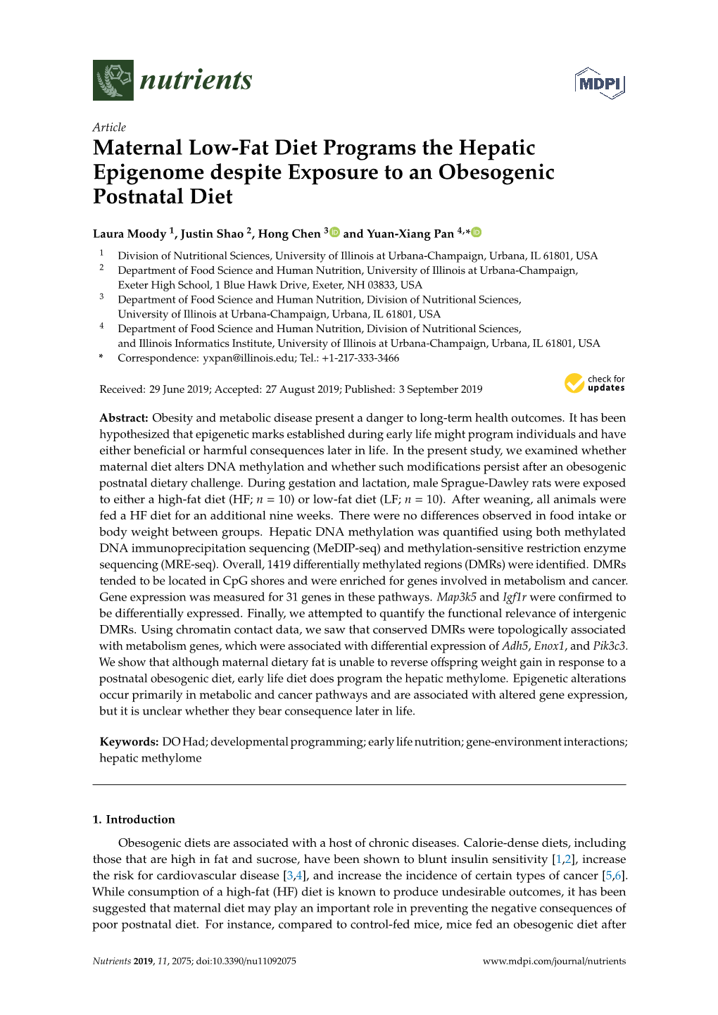 Maternal Low-Fat Diet Programs the Hepatic Epigenome Despite Exposure to an Obesogenic Postnatal Diet