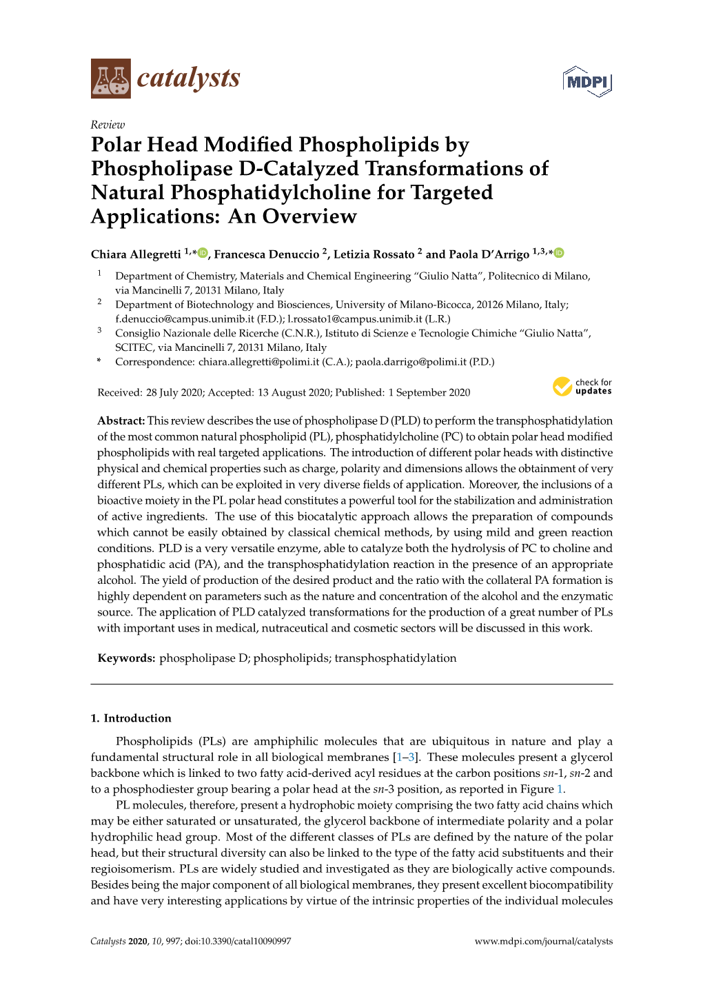 Polar Head Modified Phospholipids by Phospholipase D