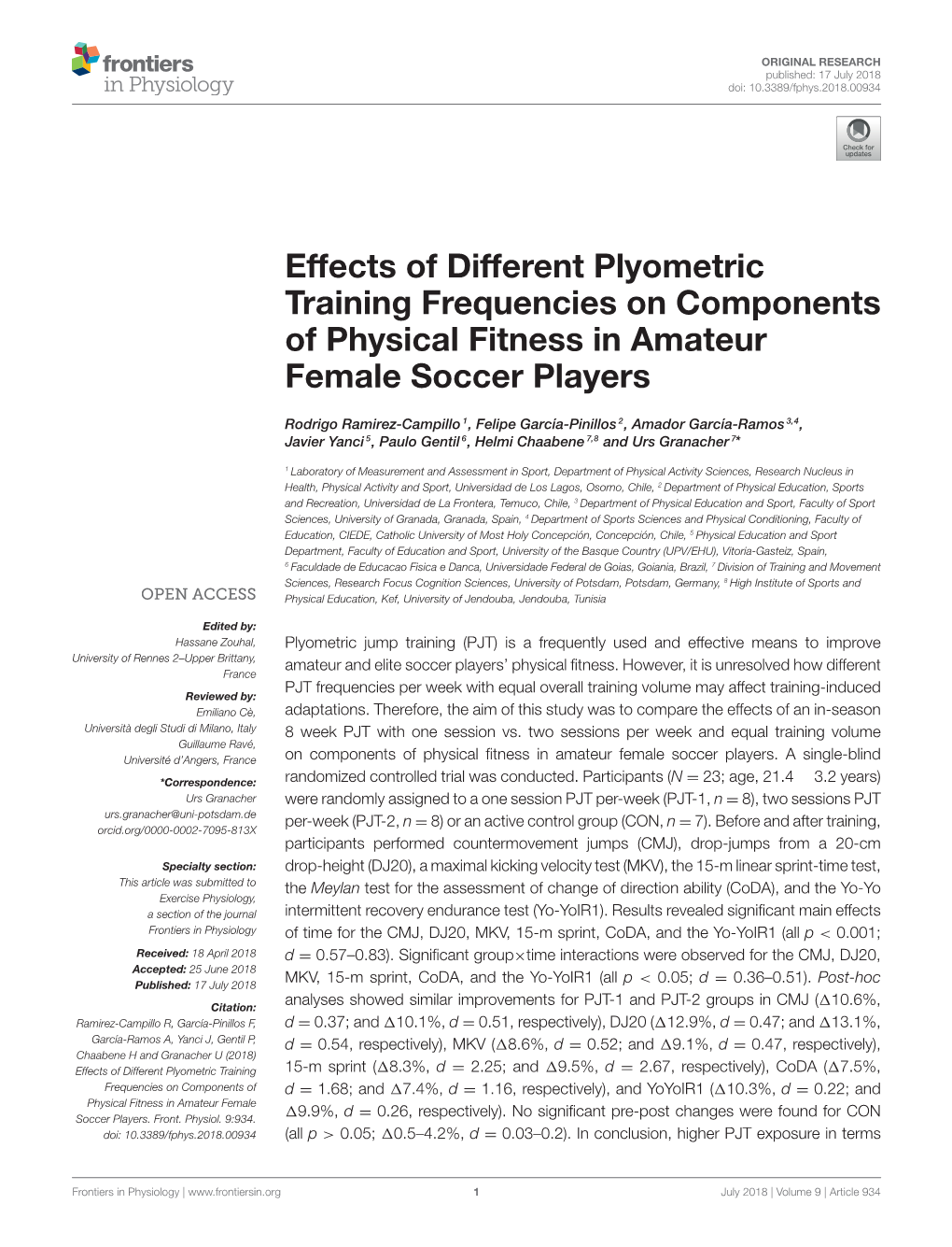 Effects of Different Plyometric Training Frequencies on Components of Physical Fitness in Amateur Female Soccer Players