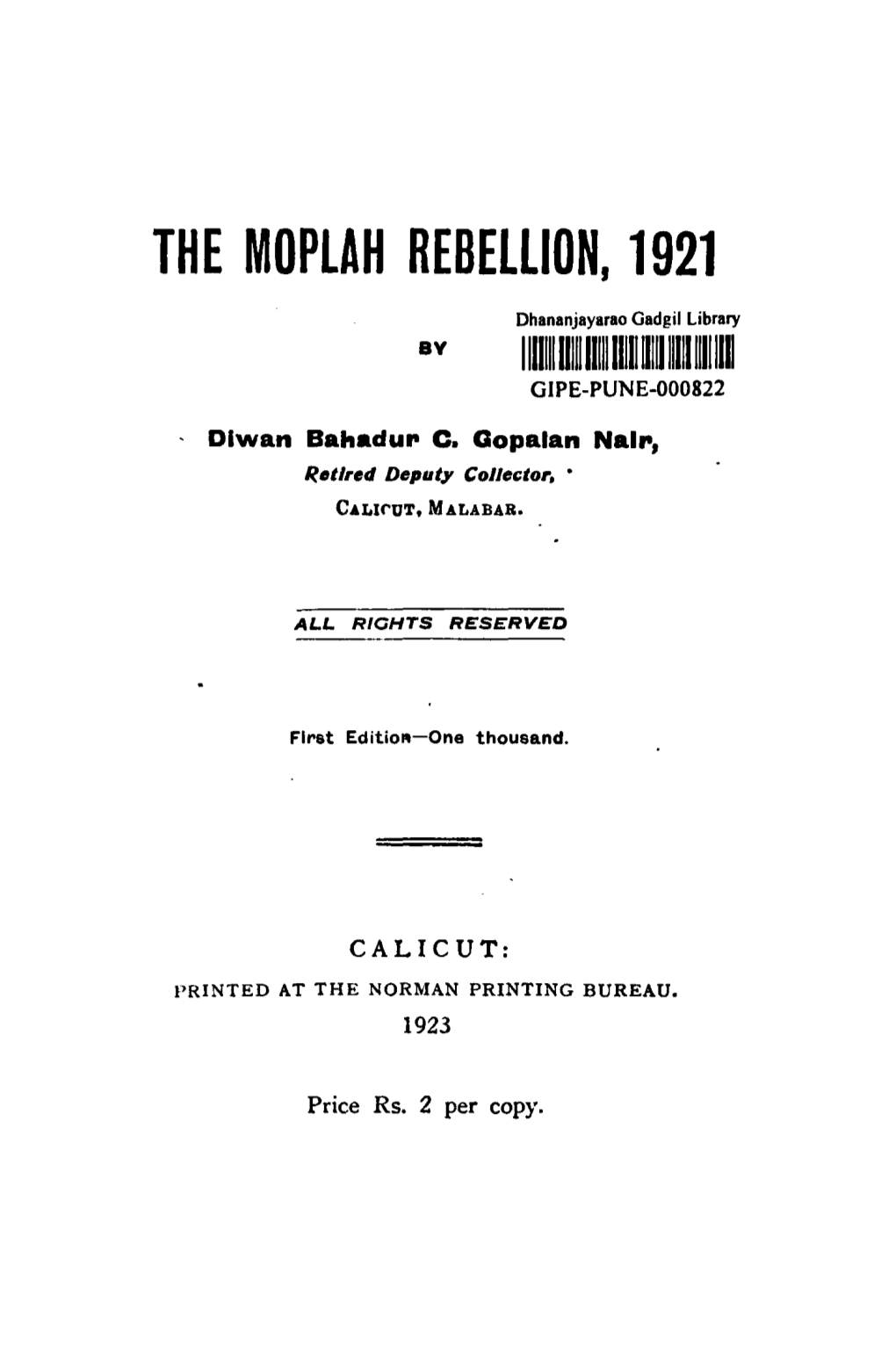 The Moplah Rebellion, 1921