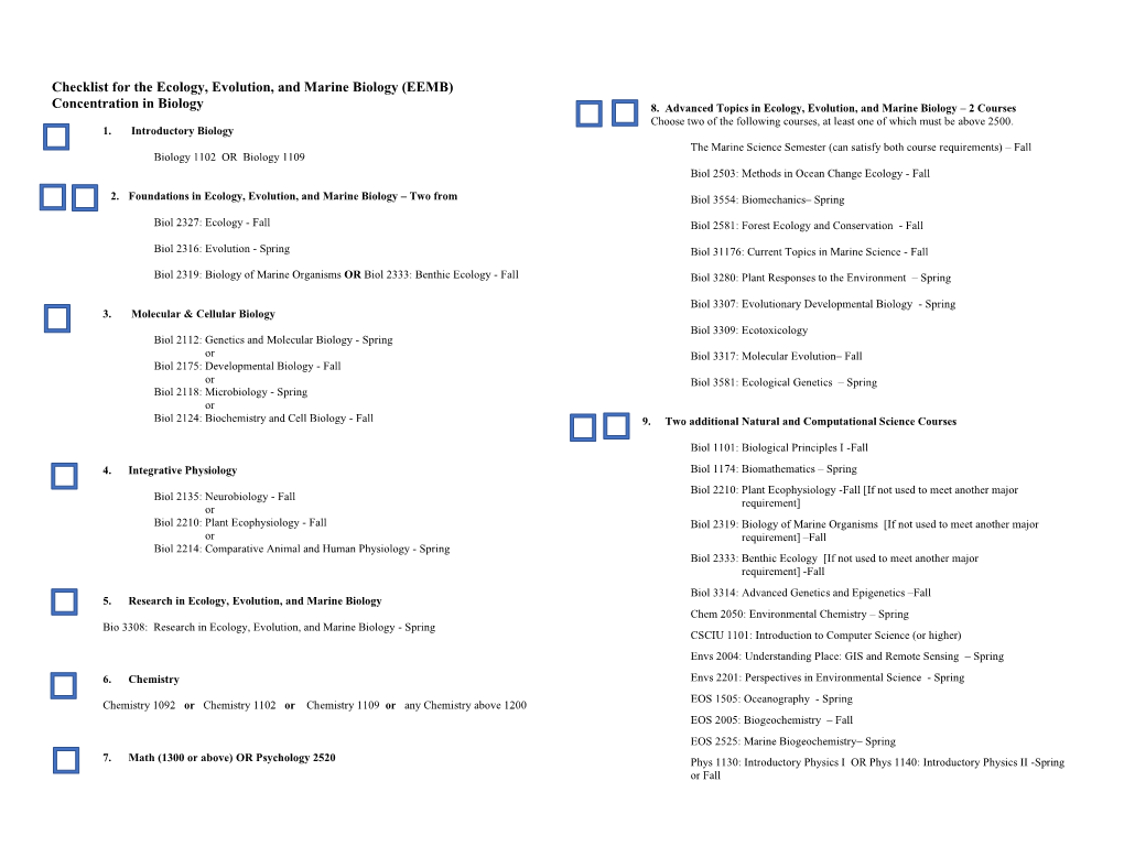 Checklist for the Ecology, Evolution, and Marine Biology (EEMB)