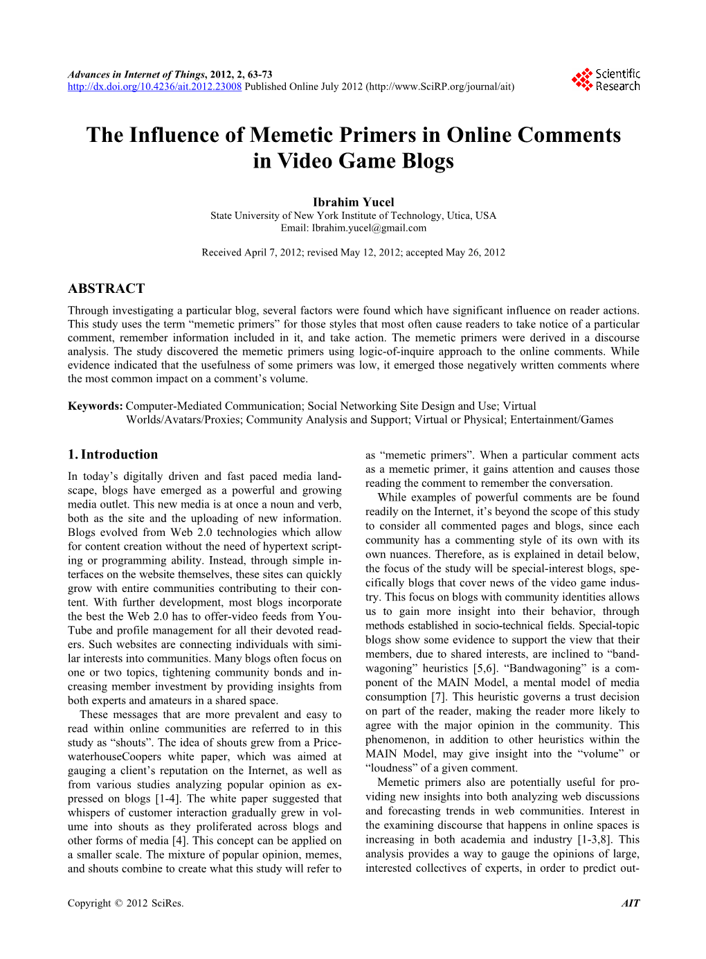 The Influence of Memetic Primers in Online Comments in Video Game Blogs