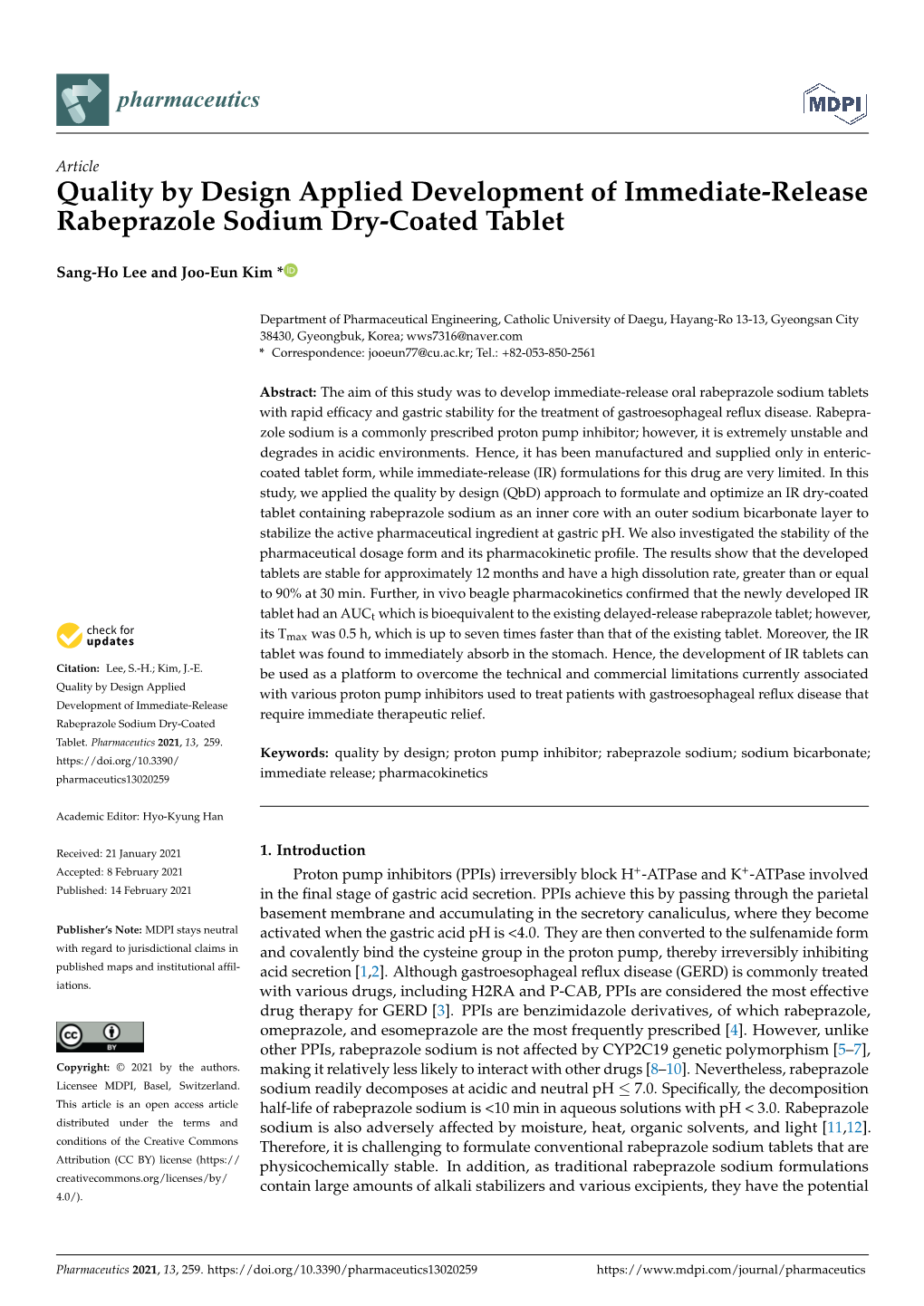 Quality by Design Applied Development of Immediate-Release Rabeprazole Sodium Dry-Coated Tablet