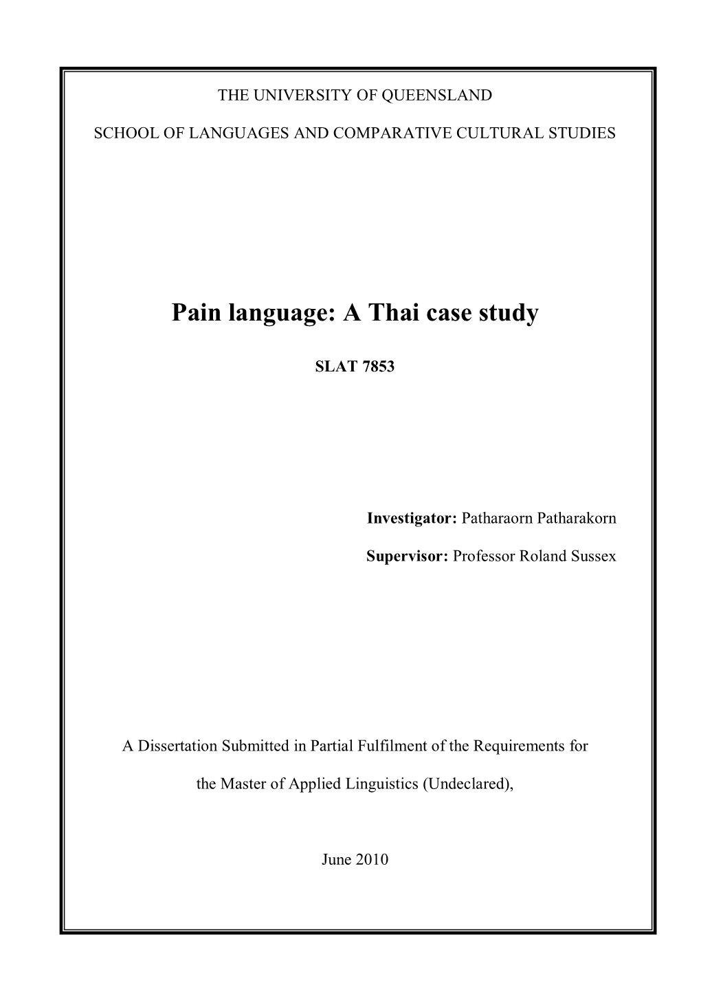 Pain Language: a Thai Case Study