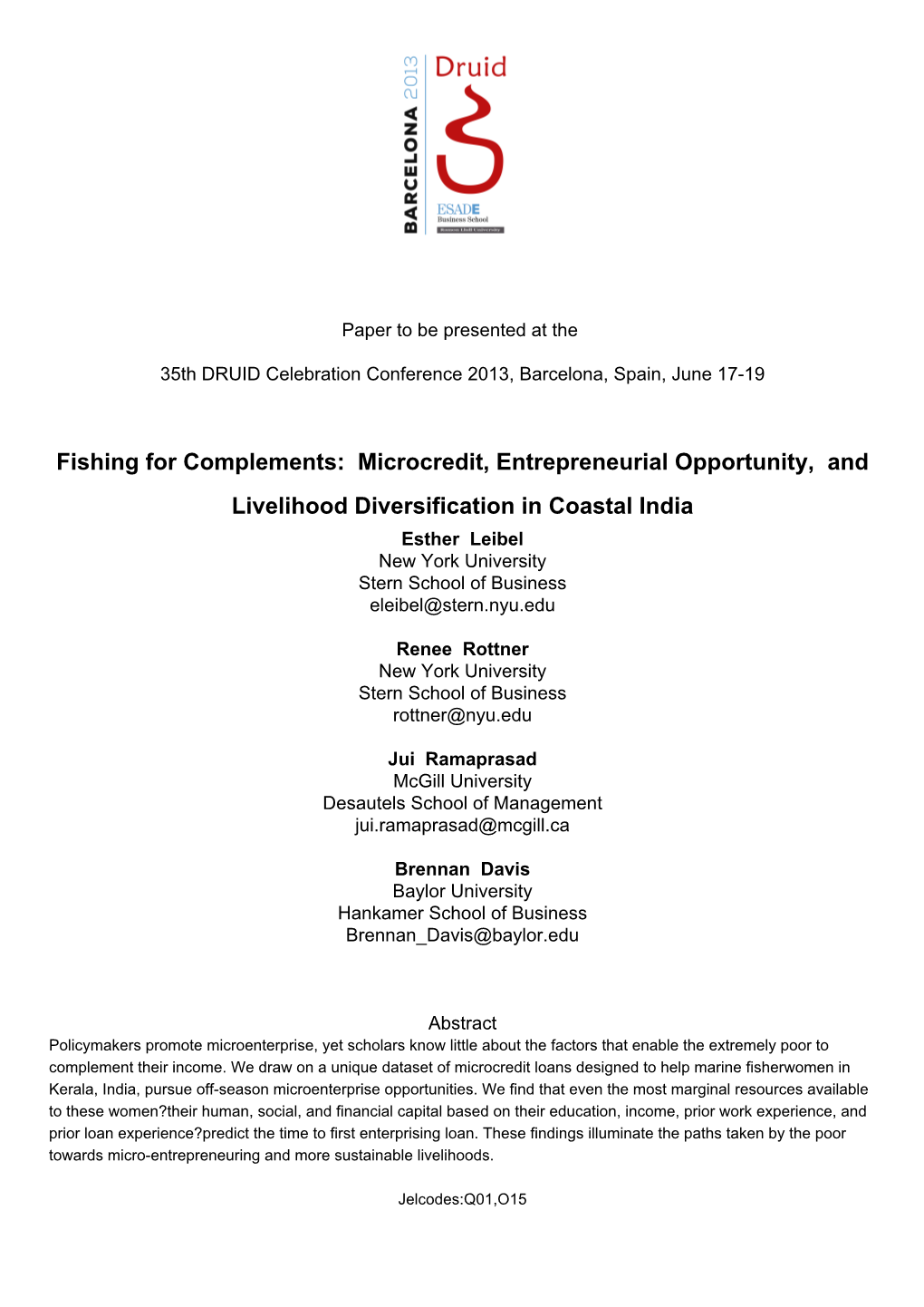 Fishing for Complements: Microcredit, Entrepreneurial Opportunity, and Livelihood Diversification in Coastal India