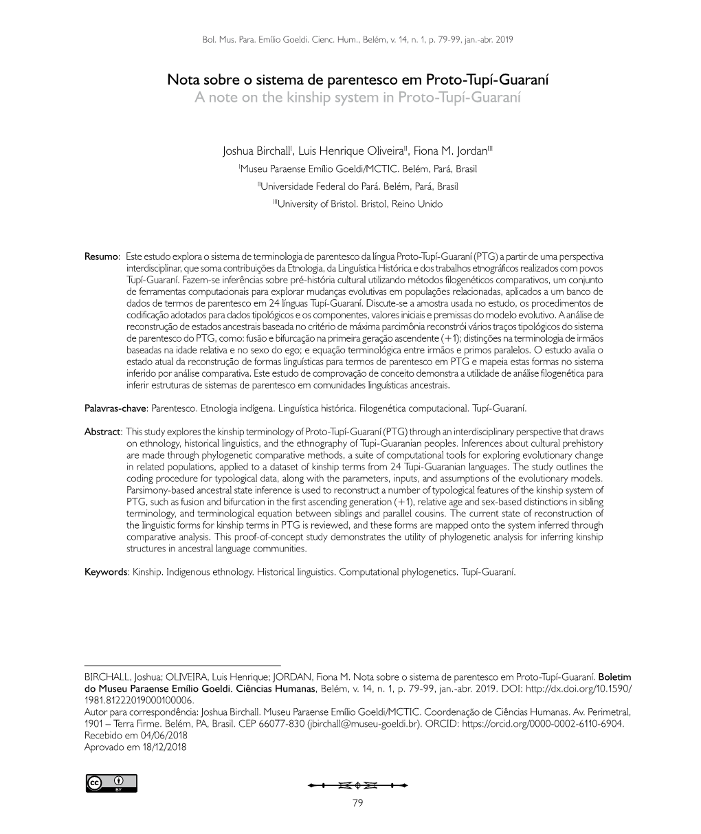 Nota Sobre O Sistema De Parentesco Em Proto-Tupí-Guaraní a Note on the Kinship System in Proto-Tupí-Guaraní