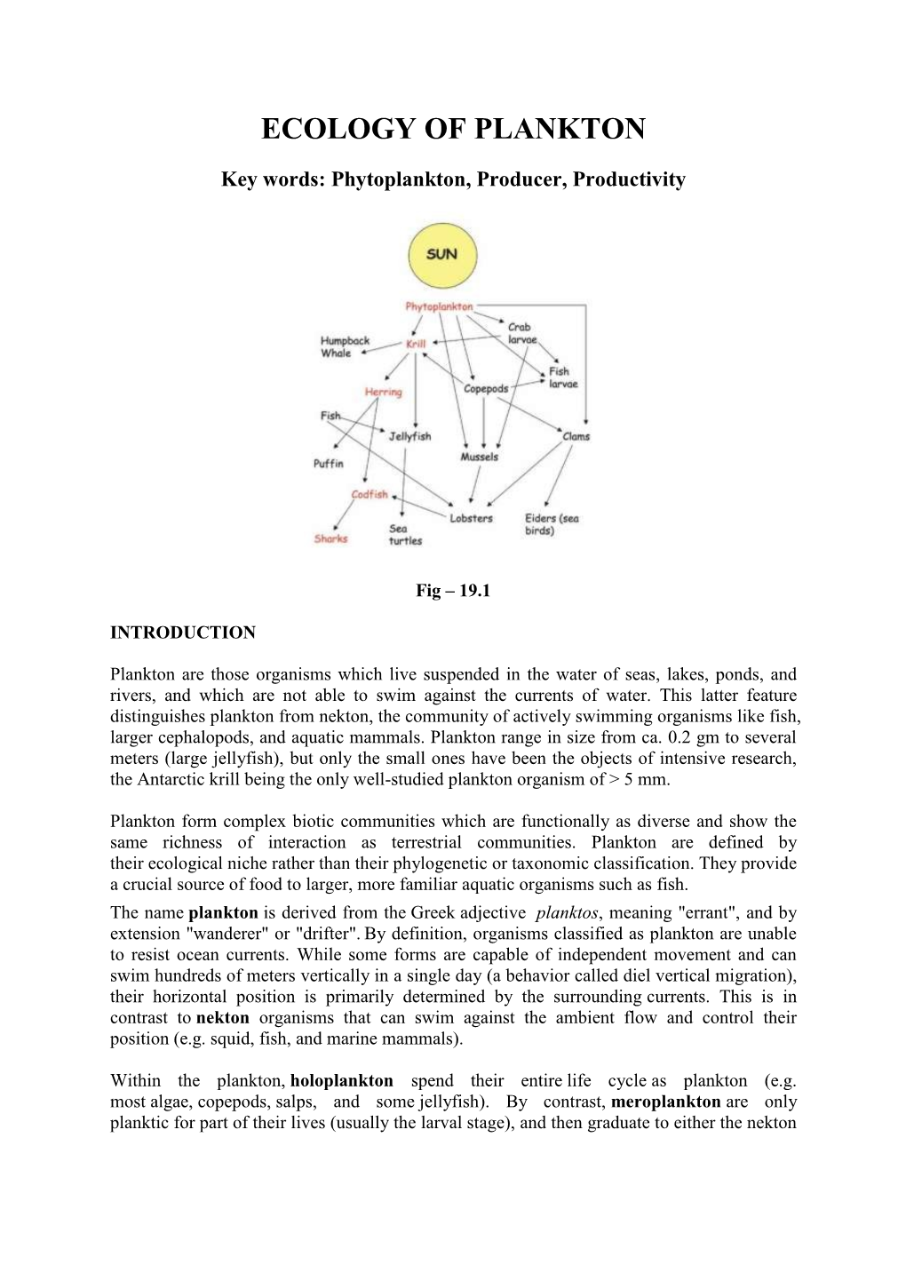 Ecology of Plankton