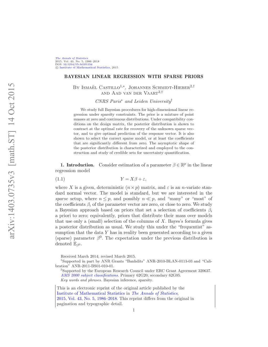 Bayesian Linear Regression with Sparse Priors (DOI: 10.1214/15-AOS1334SUPP; .Pdf)