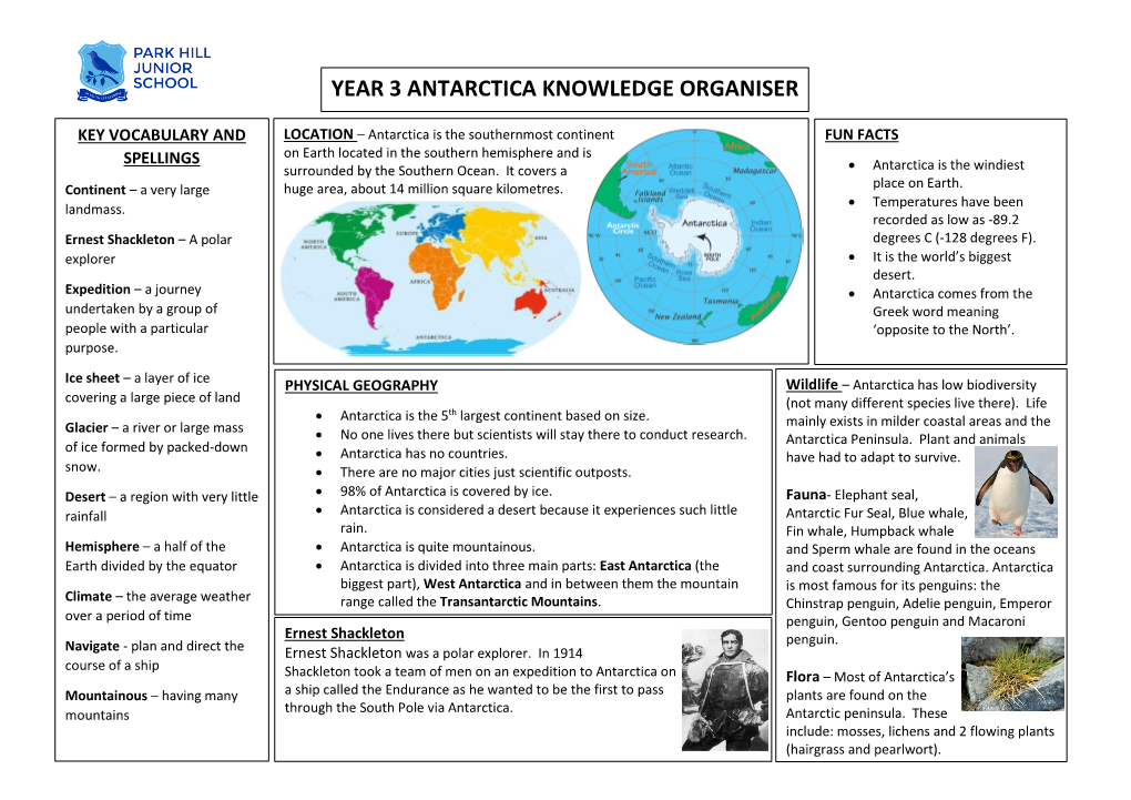 Year 3 Antarctica Knowledge Organiser