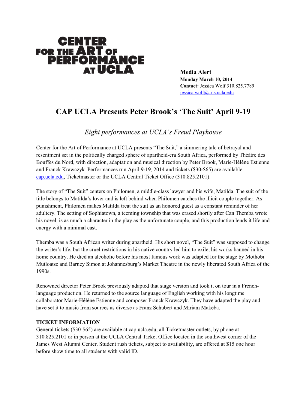CAP UCLA Presents Peter Brook's 'The Suit'