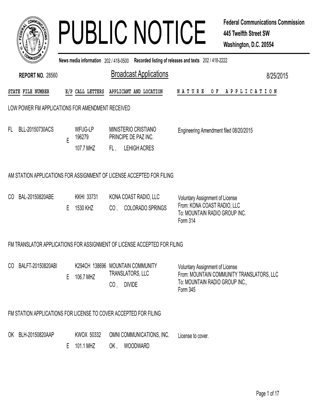 Broadcast Applications 8/25/2015